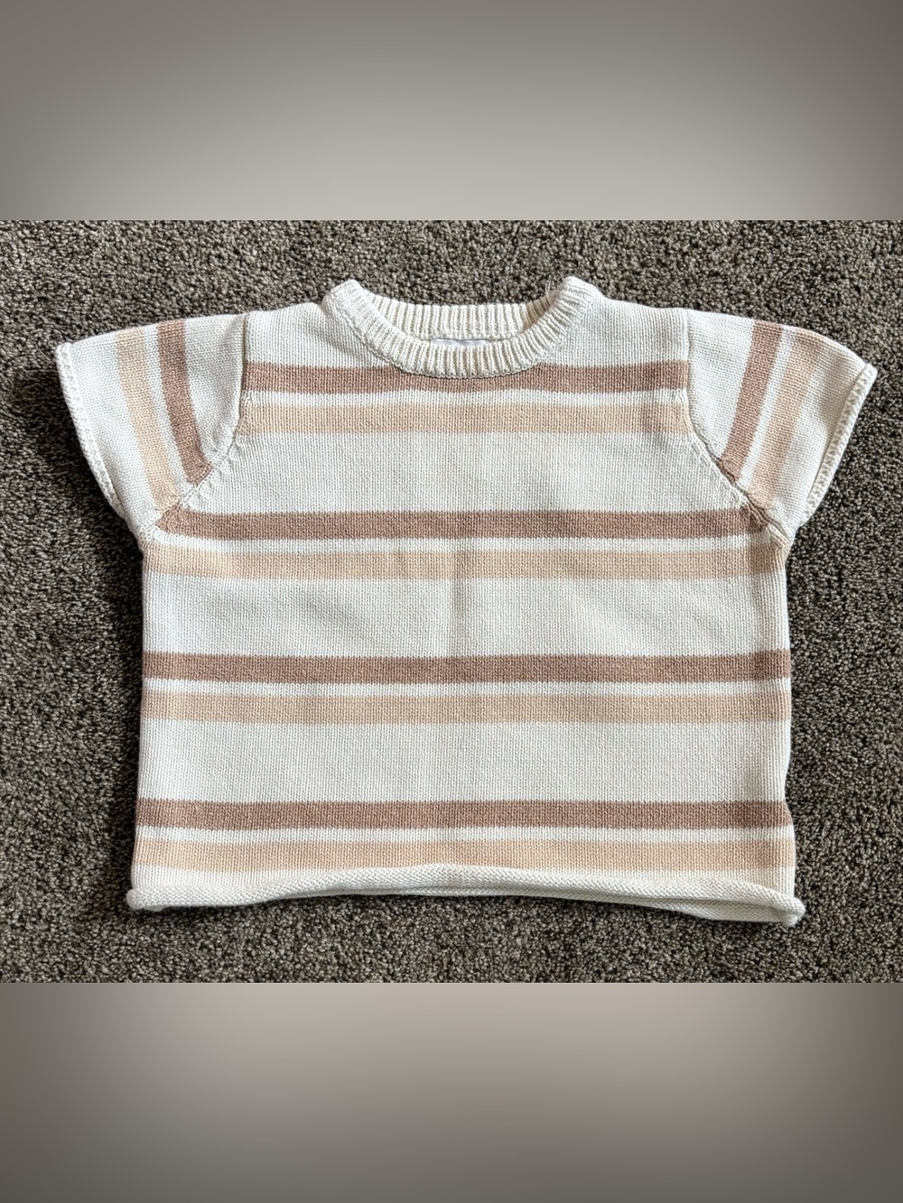 Cream & Tan Striped Knit Top for Kids